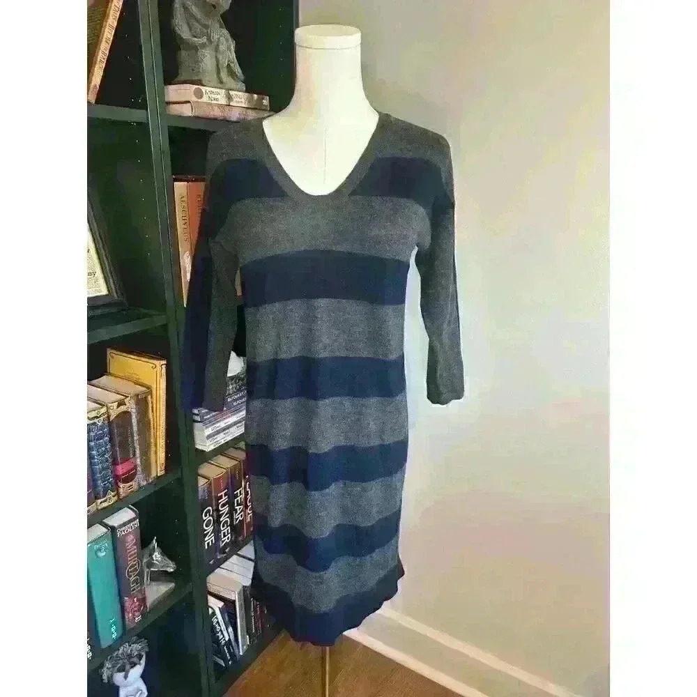 Ann Taylor LOFT Sweater Dress Black and Gray Striped Women's Size XS